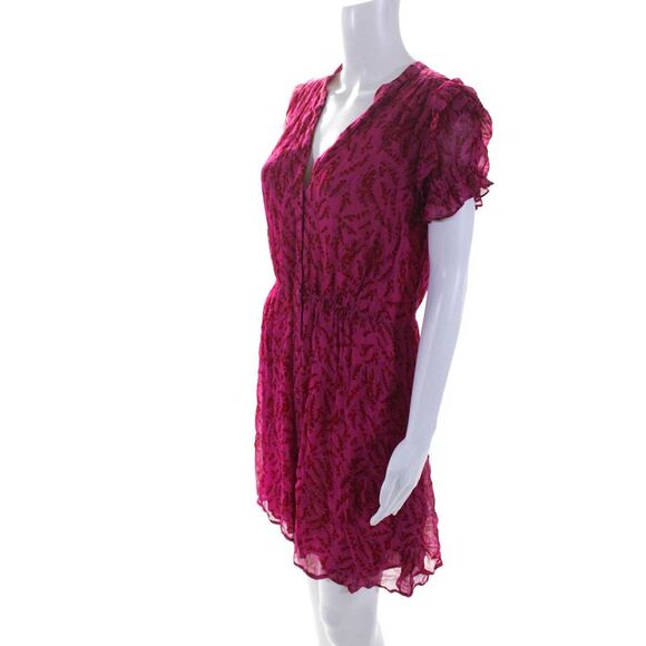 Ba&Sh Womens Floral Print Shirt Sleeves A Line Dress Fuchsia Pink Red Size 6 - Picture 2 of 5